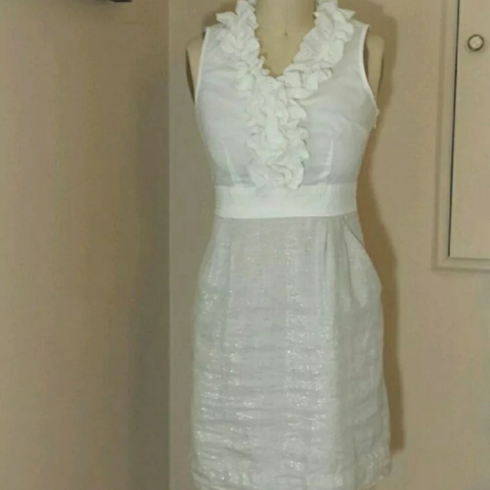 EUC Loft - White Ruffle Summer Dress - Worn Once!